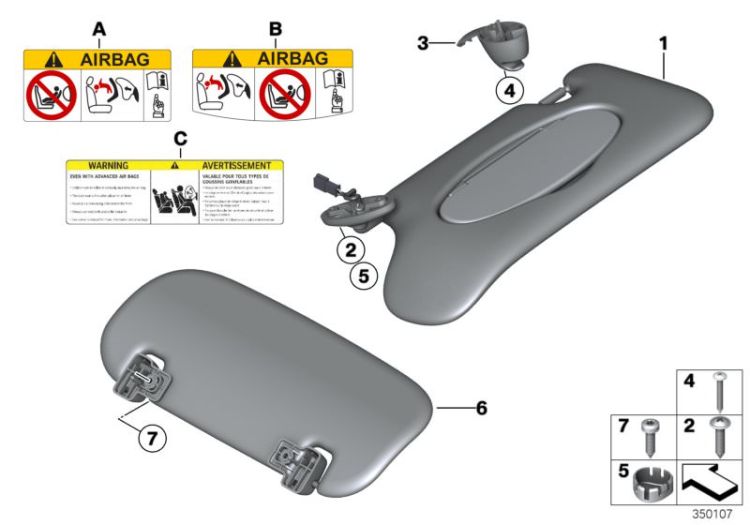 51169812838 Sun visor lateral Vehicle trim Interior equipment top Mini Paceman Paceman  51169809236 Countryman  Paceman  >350107<, Aletta parasole laterale