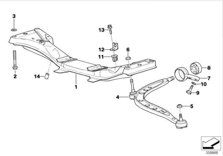 31126758513, 31122339997 Repair kit wishbone left Front Axle Front axle suspension BMW 5er E12 31122157601 E36 Z3 >358868<, Kit de reparación travesaño izq