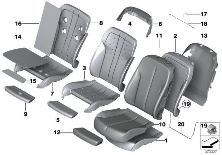 Foam section, comfort backrest, right, Number 04 in the illustration