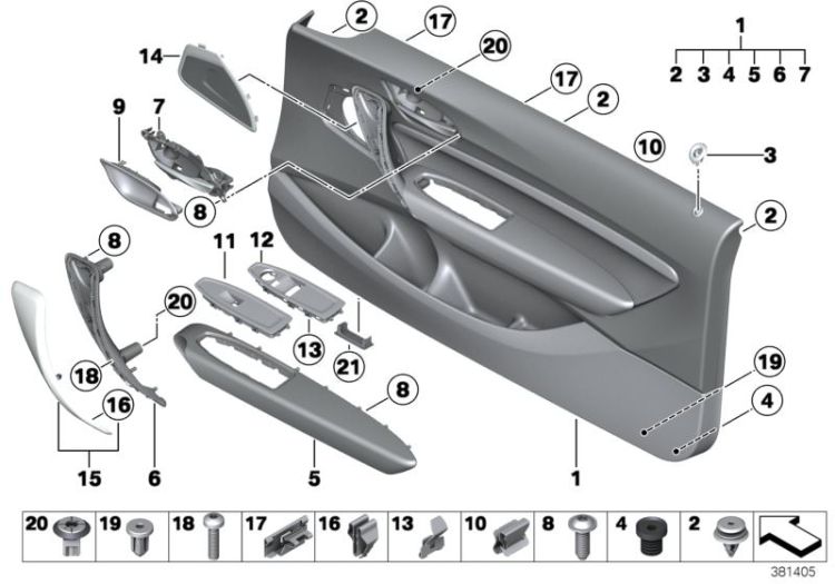 Rivestimento, tirante della porta, in alluminio, lungo, a terra, a destra, numero 15 nell'illustrazione