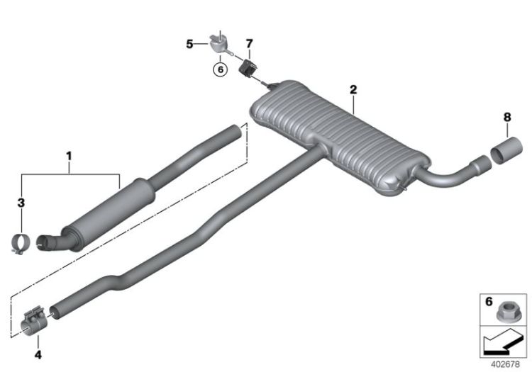 18308627212 FRONT SILENCER Exhaust system Exhaust system rear Mini Paceman Paceman  F45 F46 Clubman  Countryman  X1  >402678<, Silencioso previo