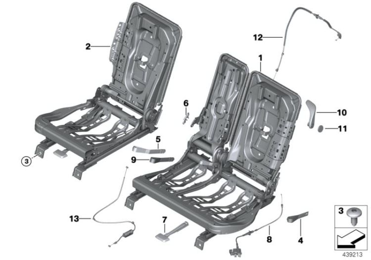 Pièce support siège arrière gauche, numéro 01 dans l'illustration