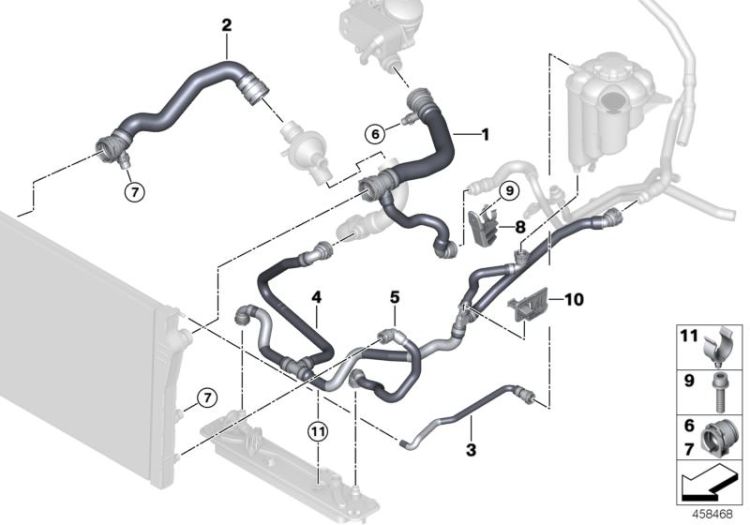 Conduite radiateur-thermostat, numéro 01 dans l'illustration