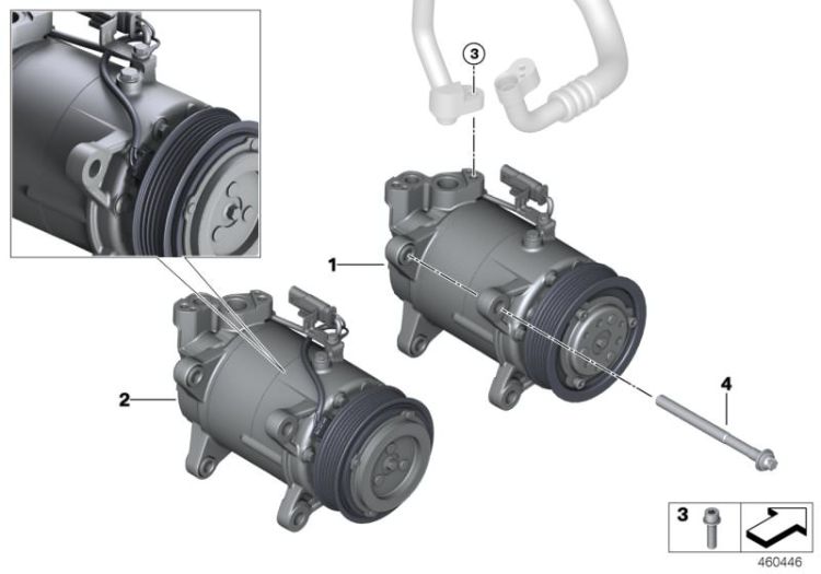 Klimakompressor ohne Magnetkupplung, numéro 01 dans l'illustration
