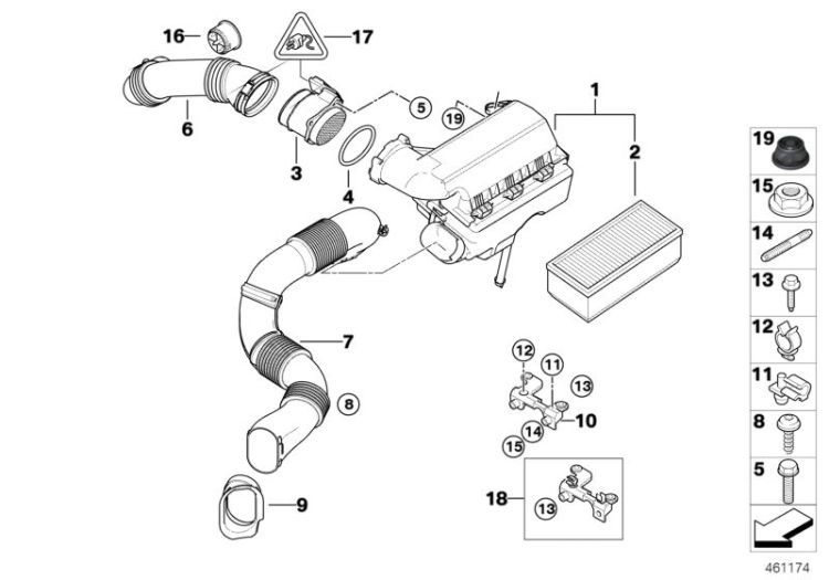 Bracket, intake silencer, Number 10 in the illustration