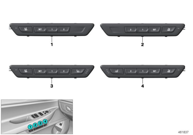 61317992111 Operating unit seat functions left Individual equipment Door trim panels lateral trim panels BMW X1 E84 G11 7er  >461837<, Unidad operación funciones asiento izda.