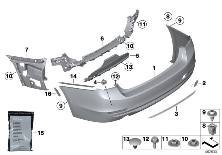 51127384611 Panel bumper primed rear Vehicle trim Bumper rear BMW 3er 3er   >462630<, Riv. paraurti con appl. m.fondo, post.