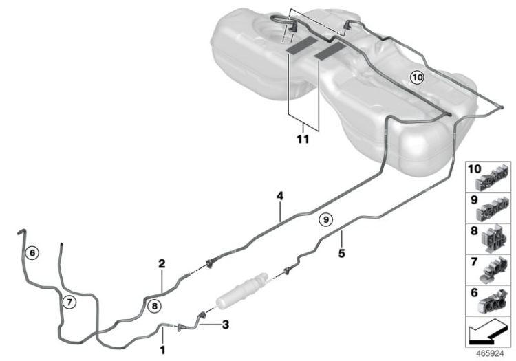 Kraftstoffvorlaufleitung vorne, Number 01 in the illustration