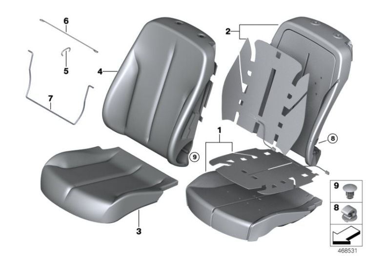 52107411552 Foam pad basic backrest right Seats Front seat BMW 4er F36 52107388772 F33 F33N >468531<, Elemento in espanso schienale base dx.