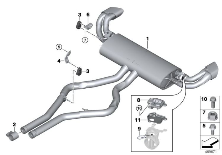 18308623118 Rear silencer with exhaust flap Exhaust system Exhaust system rear BMW Z4 Roadster E85 F16 >469671<, Silenciador adicion. c chapaleta escape