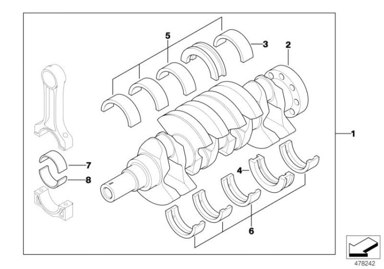 Crankshaft without bearing shells, Number 01 in the illustration