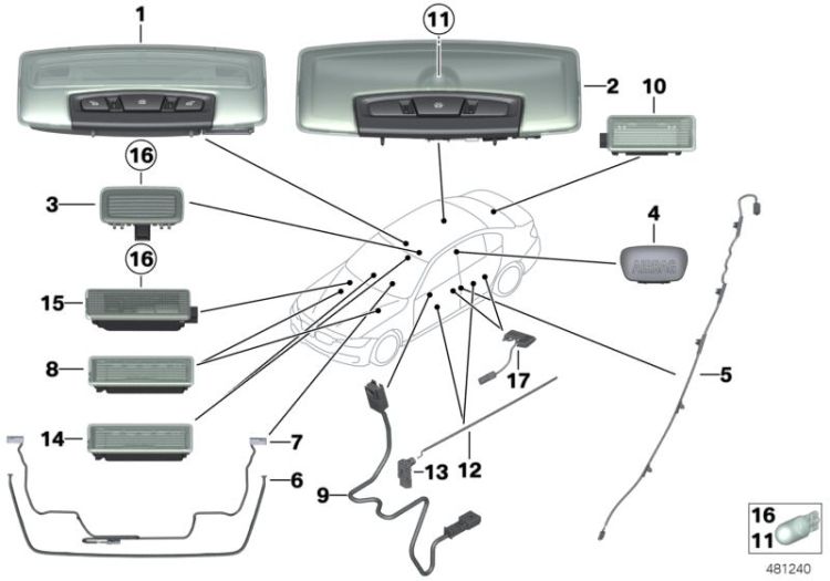 Fibre optique de porte arr. sup. gauche, numéro 12 dans l'illustration