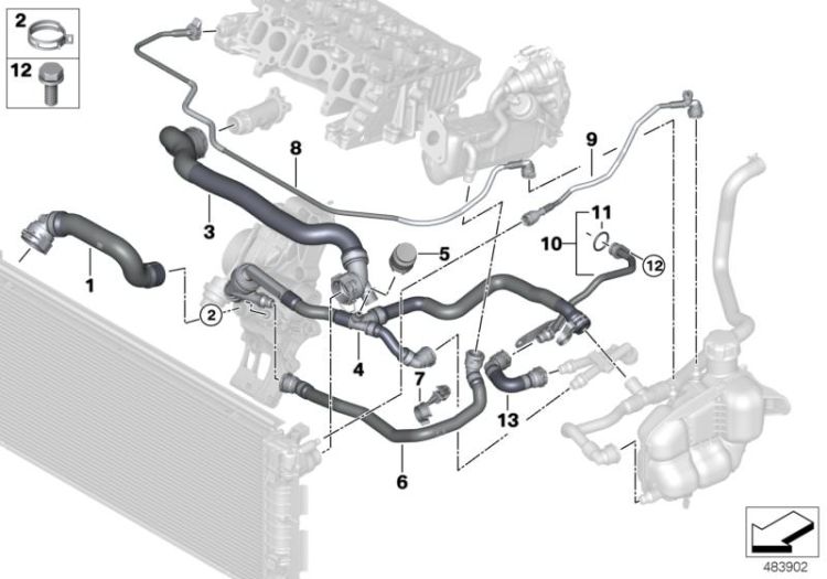 Hose, radiator-engine, Number 03 in the illustration