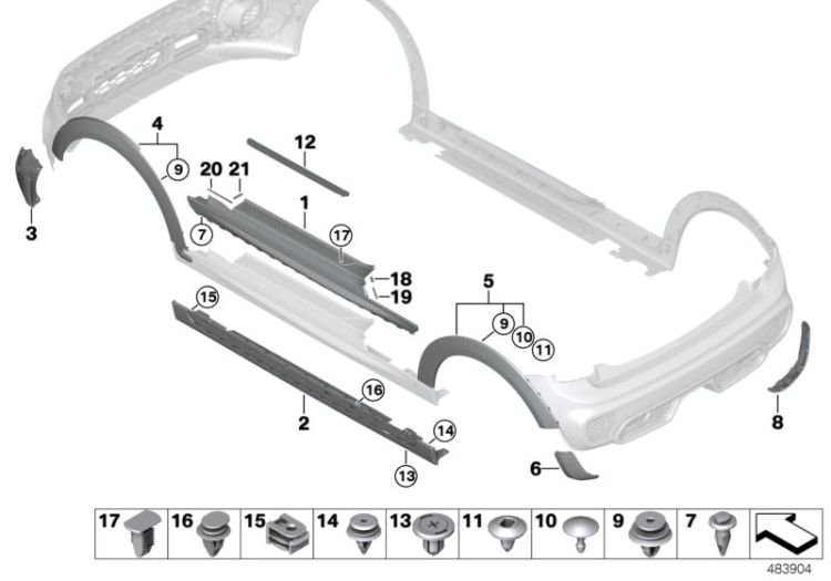 51777376011 Cover wheel arch front left Vehicle trim Cover door sill  wheel arch Mini Coupé Coupé  ONE/Cooper  ONE/Cooper  Cabrio  >483904<, Mascherina arco pass.ruota anter.sin.