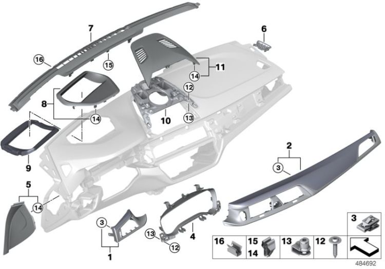 51459389474 T pan istr panelpoplar grain grey driver Vehicle trim Instrument carrier  mounting parts BMW 7er E65 G30 5er  6er  >484692<, Pan.prot.tabl.inst.ála.vetead.gris cond.