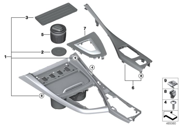 Trim, centre console, alum.,long.-ground, Number 06 in the illustration