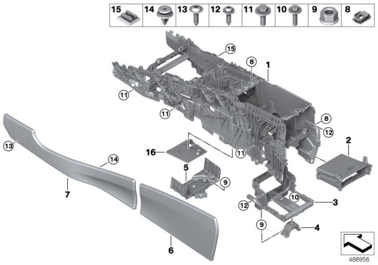 Revetement de console centrale arr.g., numéro 06 dans l'illustration