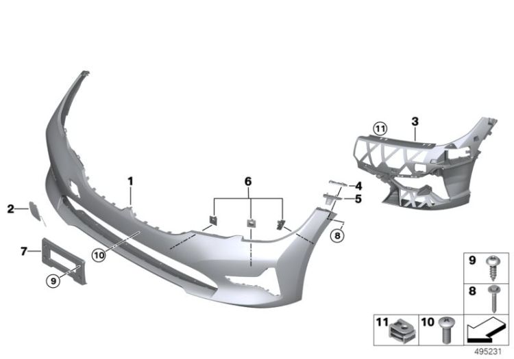 Panel, bumper, primed, front, Number 01 in the illustration