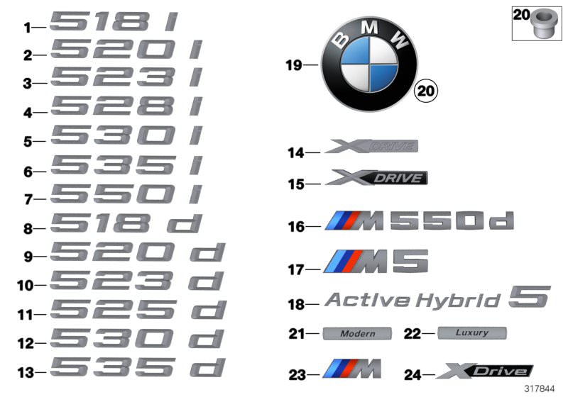 Original BMW Schriftzug 5er F11 - 520D - | HUBAUER-Shop.de