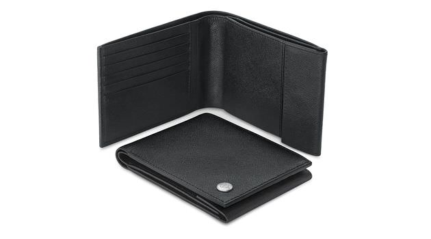 Original wallet mens basic flat BLACK LEATHER | HUBAUER-Shop.de