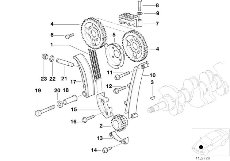 Timing chain, Number 01 in the illustration