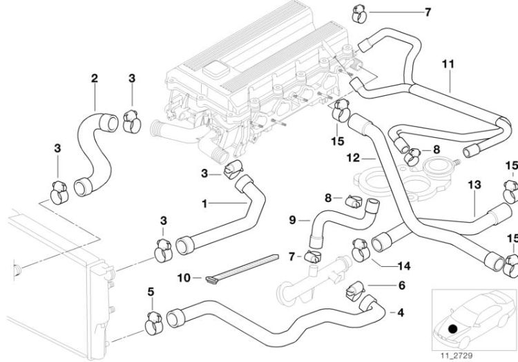 Hose f water valve and engine return, Number 13 in the illustration