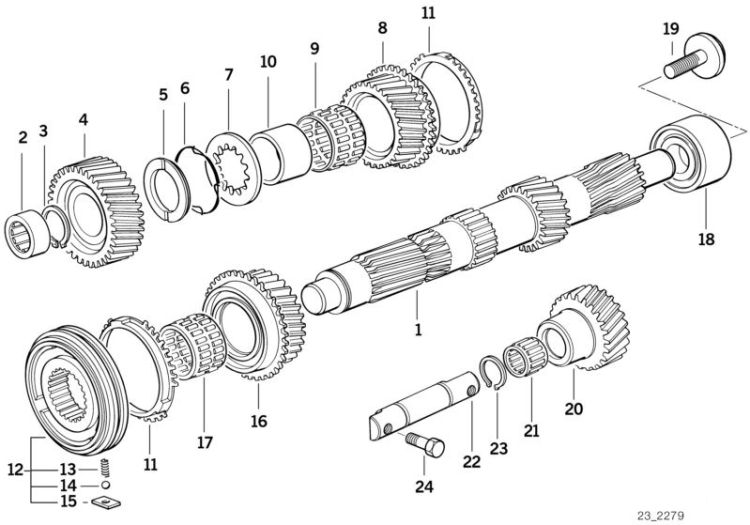 23117548105 Countershaft Manual Transmission Individual transmission parts BMW 5er E12 23111222680 E46 E36 E39 E34 Z3 E85 >3040<, Albero di rinvio