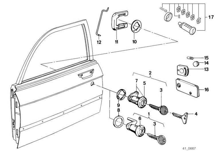 51219556319 Rep kit f lock cylinder Bodywork Door front BMW 5er E12 >5266<, Juego rep. cil.de cierre