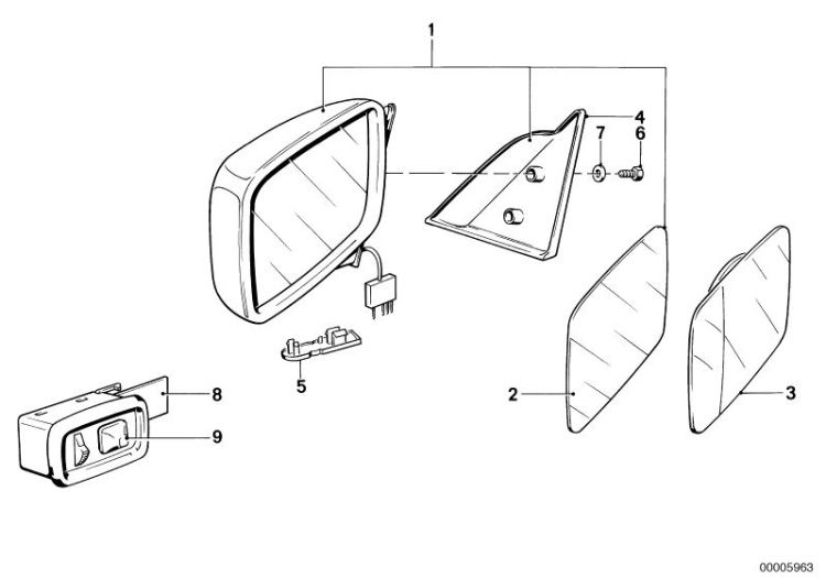 51161905514 Outside mirror manual right Vehicle trim Outside mirror BMW 5er E34 E28 >5963<, Specchio esterno manuale destra