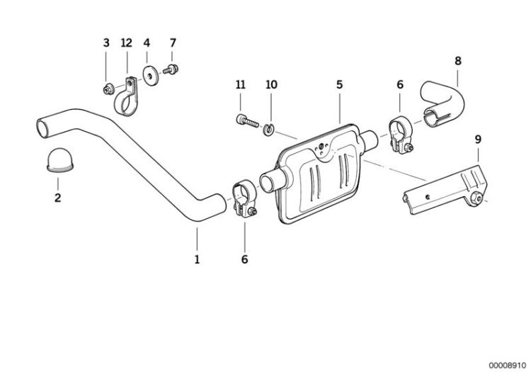 Exhaust pipe/muffler, Number 08 in the illustration