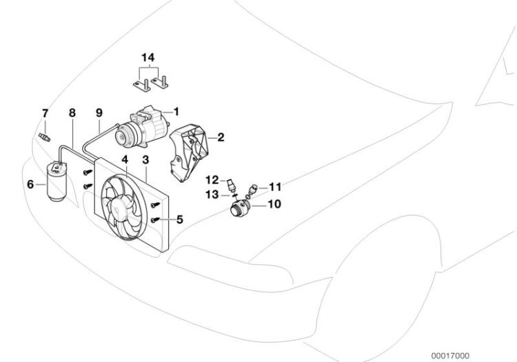 Pressure hose, compressor-condenser, Number 09 in the illustration