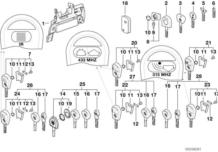 Verschluss mit Schlüssel links, Nummer 01 in der Abbildung