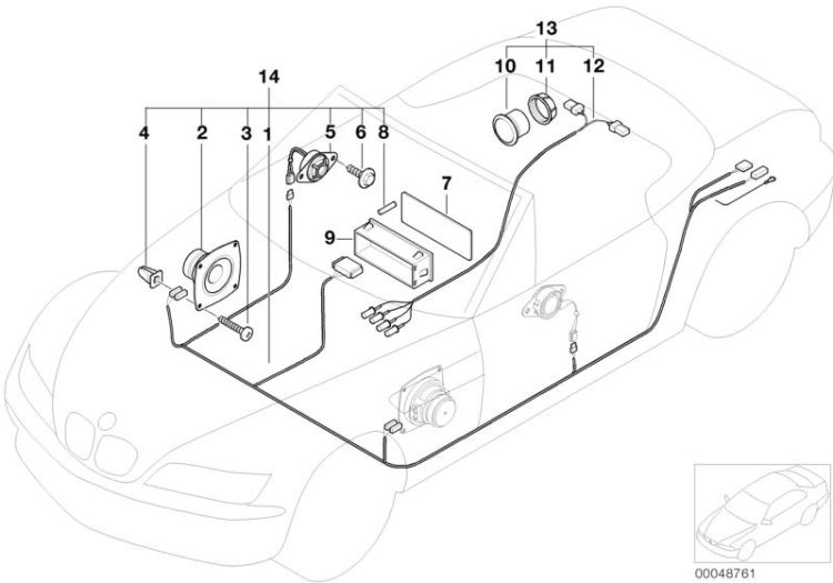 61128401989 Audio wiring harness Stereo Retrofitting  conversion  accessories Communication and information BMW Z8 Roadster E52 61128401340 Z3 >48761<, Fascio di cavi di altoparlante Stereo