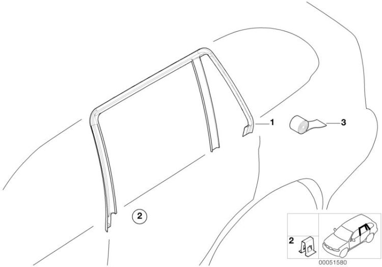 51348262718 Cover window frame right Vehicle trim Door rear BMW 3er E90 E46 >51580<, Copertura cornice finestra destra