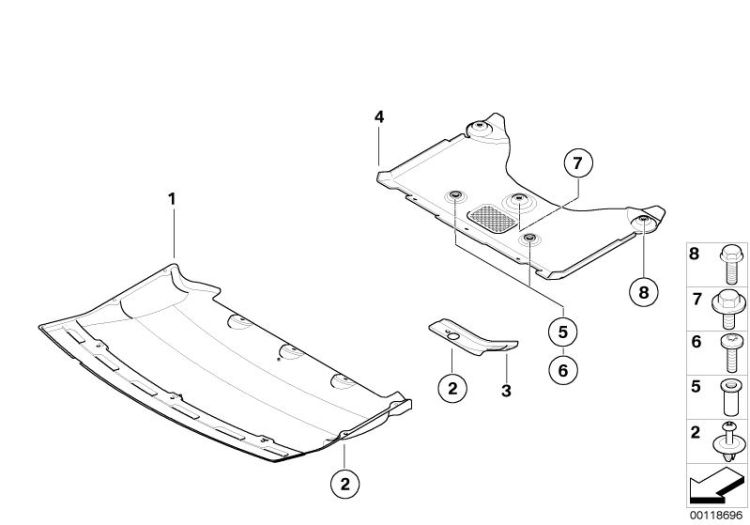 51757153793 Engine compartment screening front Vehicle trim Mounting parts engine compartment BMW 7er F01 51757076127 E65 >118696<, Schermatura vano motore, anteriore