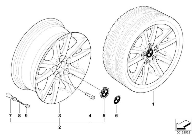BMW light alloy wheel, spider spoke 136 ->59868332114