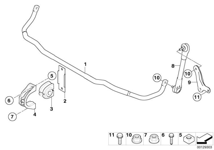 Montaggio della gomma dello stabilizzatore, numero 03 nell'illustrazione
