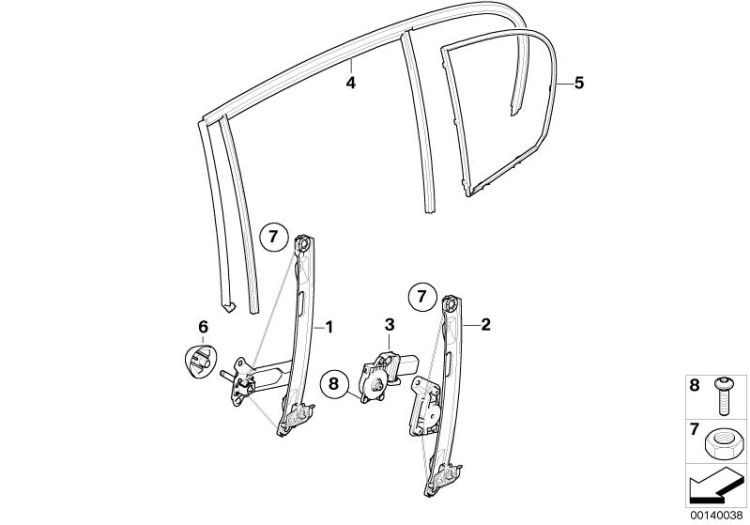 Mécanisme de lève-vitre arrière gauche, numéro 01 dans l'illustration
