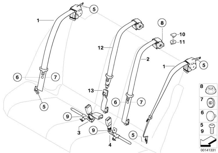 72117245882 UPPER BELT REAR Restraint system and Accessories Seatbelts BMW 3er E91 72119160125 E90N >141331<, Cinturon super.traser.