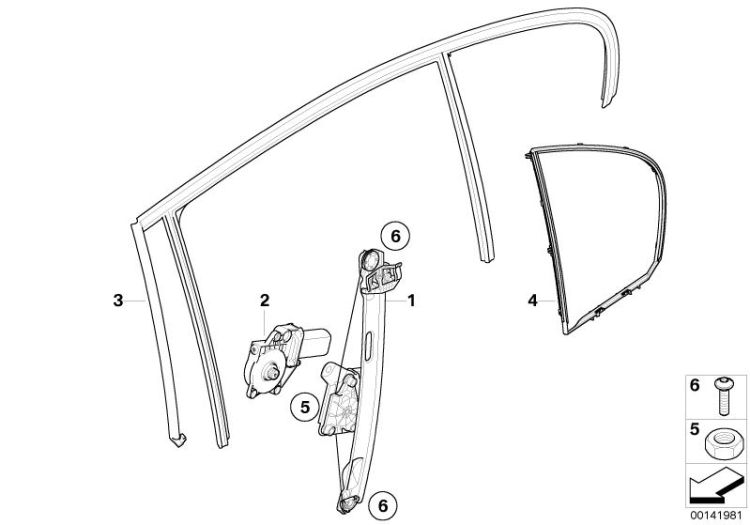 Mécanisme de lève-glace arrière gauche, numéro 02 dans l'illustration