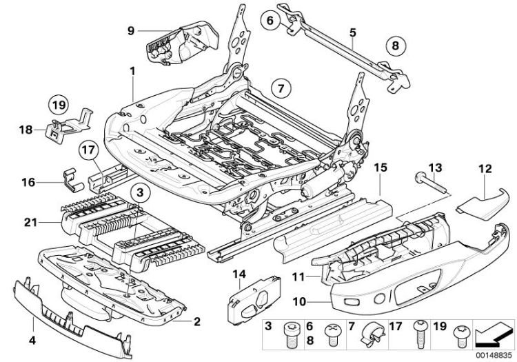Mécanisme de siège électrique droit, numéro 01 dans l'illustration