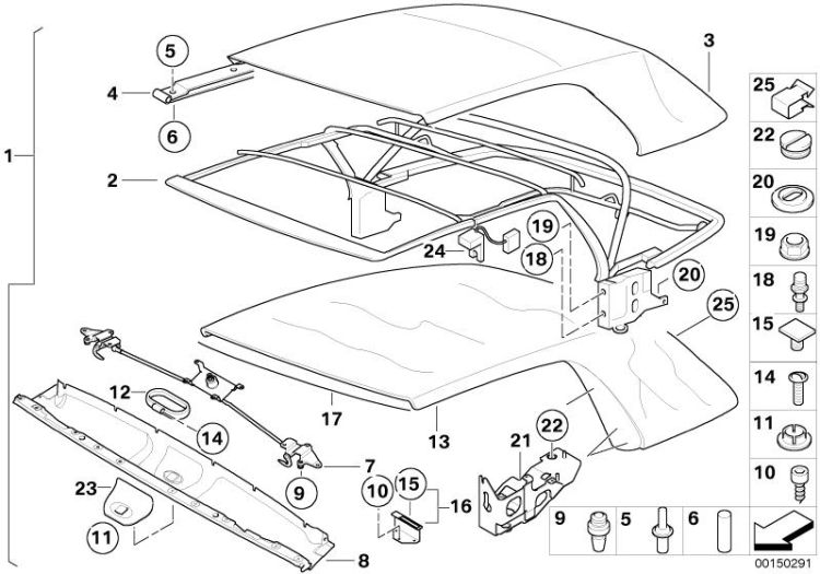 54348228951 Stopper Sliding Roof  Folding Top Folding top BMW 3er E90 E46 >150291<, Battuta