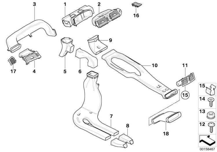 51437359906, 64227034102 Air duct rear compartment Heater and Air Conditioning Air duct BMW 5er E61 E60 E61 >158467<, Conducto aire trasero