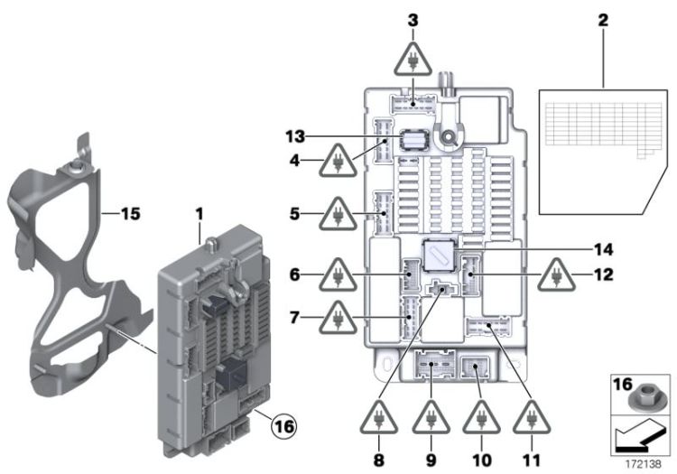 61353455941 Stick on label fuse grouping Vehicle electrical system Control units modules sensors Mini Clubman Clubman  61353454172 Clubman  Clubman N >172138<, Etiqueta p equipo fusibles