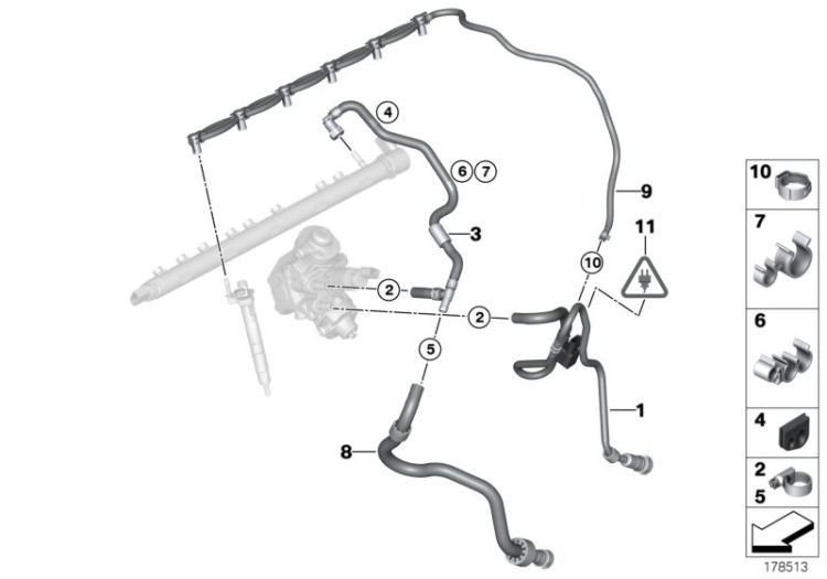 Kraftstoffrücklaufleitung, Number 08 in the illustration