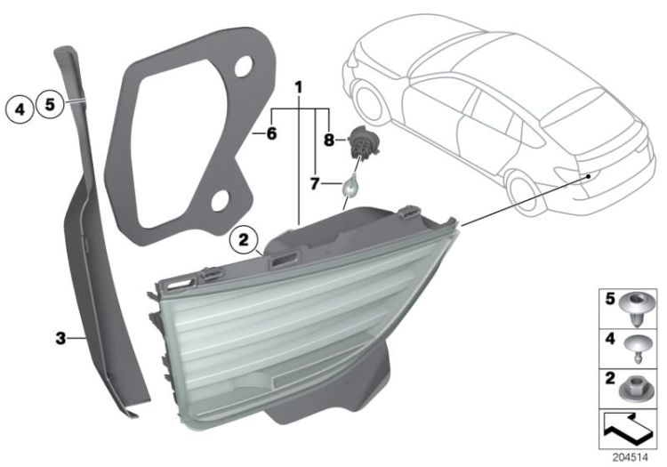 Rear light in trunk lid ->55069011450