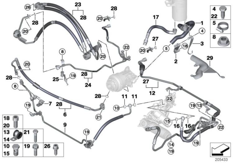 32416861941 Bracket expansion hose Steering Lubrication system BMW X6 F16 32416782382 E71 >205433<, Soporte de tubo elastico