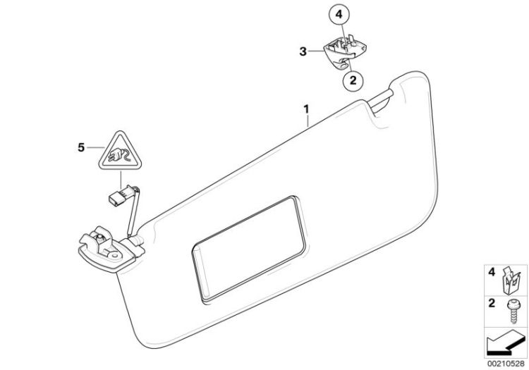 Sun visor/mirror illuminated left, Number 01 in the illustration