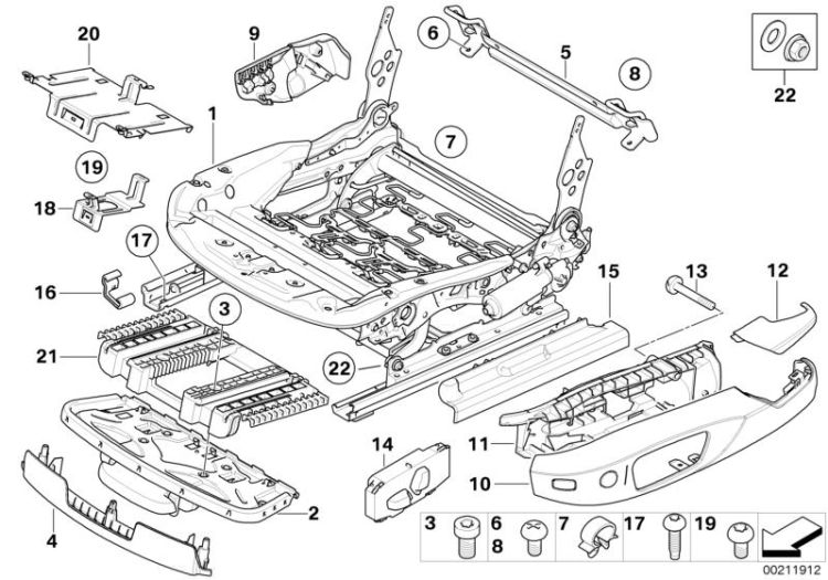 Mécanisme de siège électrique gauche, numéro 01 dans l'illustration