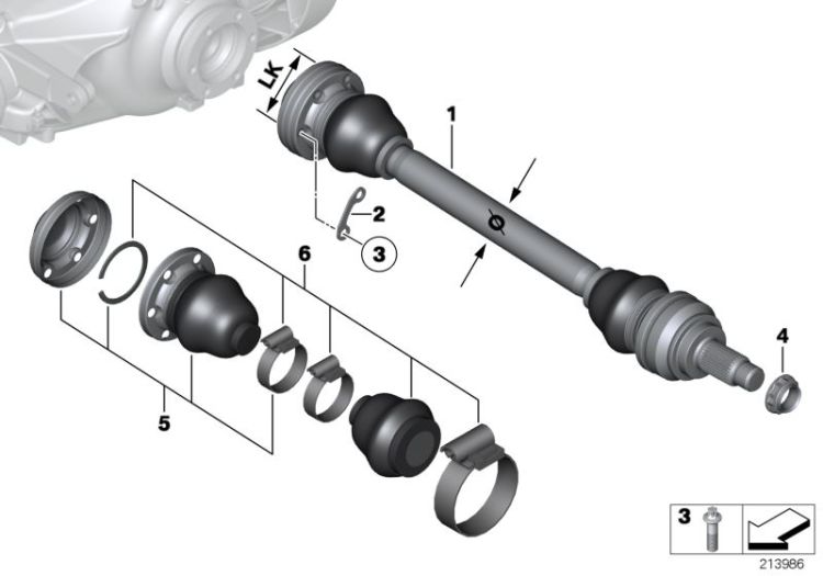 RP REMAN output shaft, right, Number 01 in the illustration